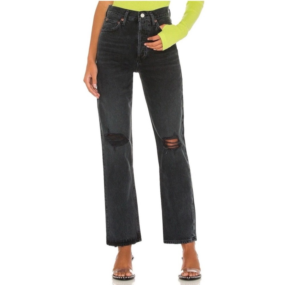 Agolde 90s Pinch Waist Black Distressed Jeans